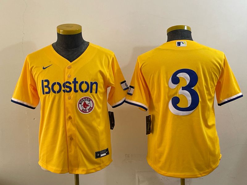 Youth 2025 Boston Red Sox #3 No Name Yellow City Edition Nike MLB Jersey style 05